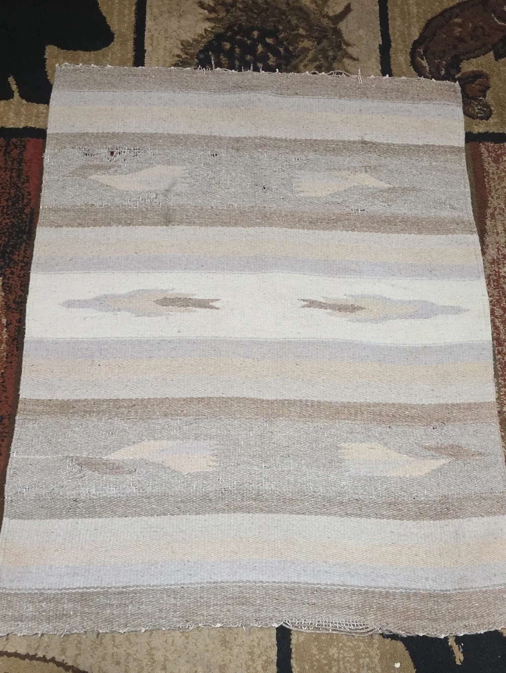 Navajo Saddle Blanket Neutral Colors Southwestern Stripe Handwoven-39